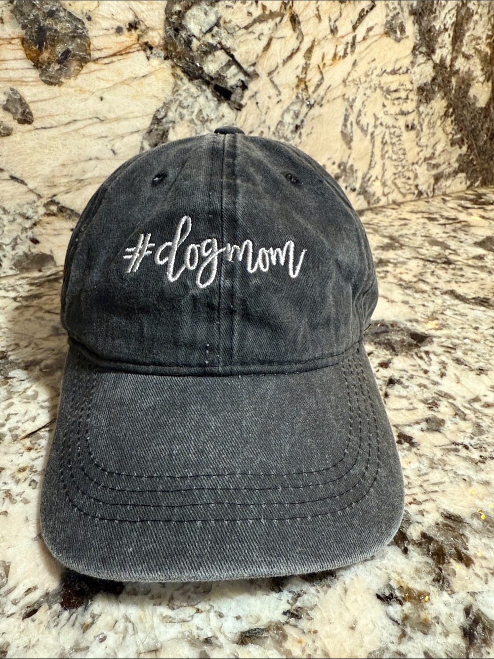 #dogmom Embroidered Baseball Cap - Charcoal Grey